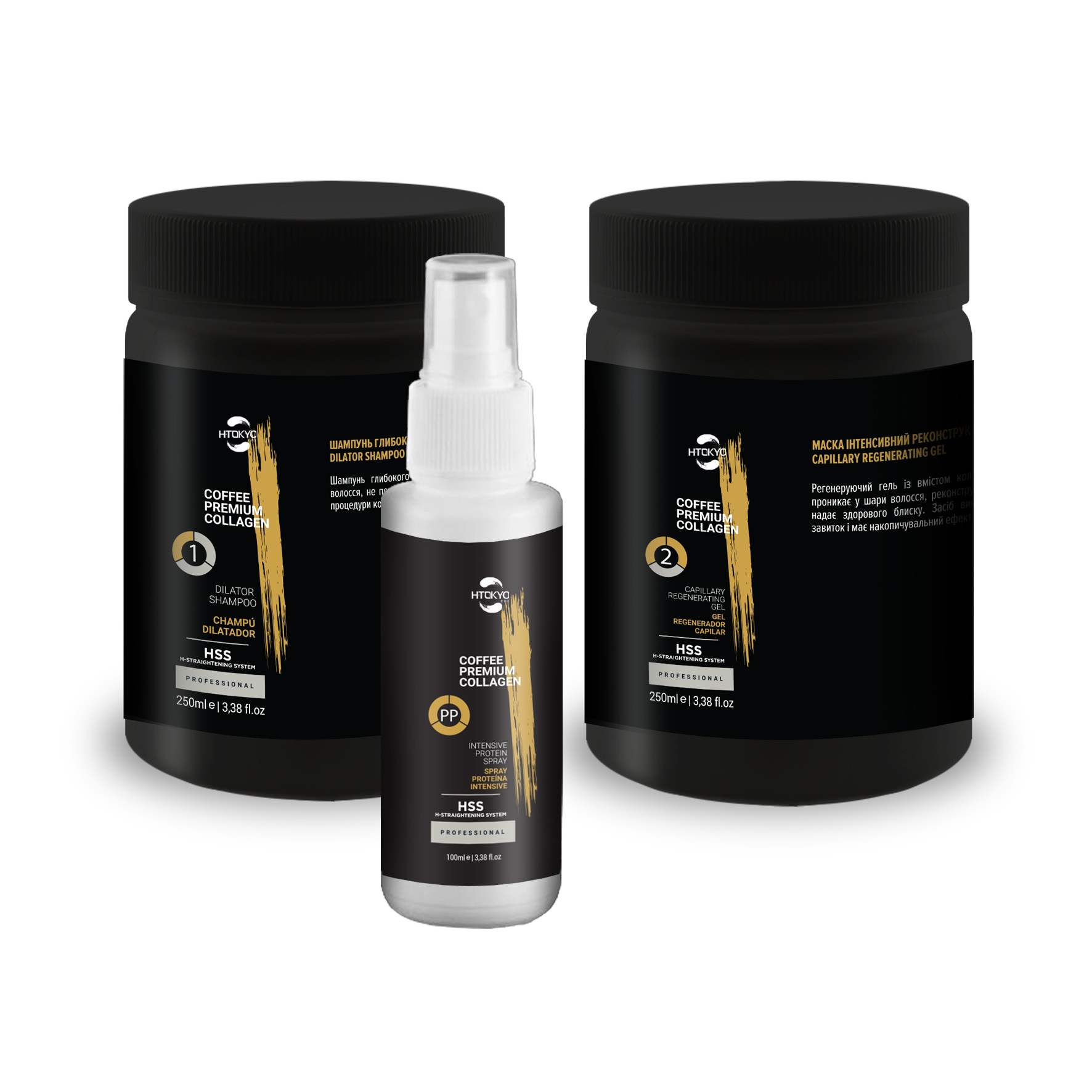 Coffee Premium Collagen набір (шампунь+колагеновий гель+протеїновий спрей) - Зображення 2